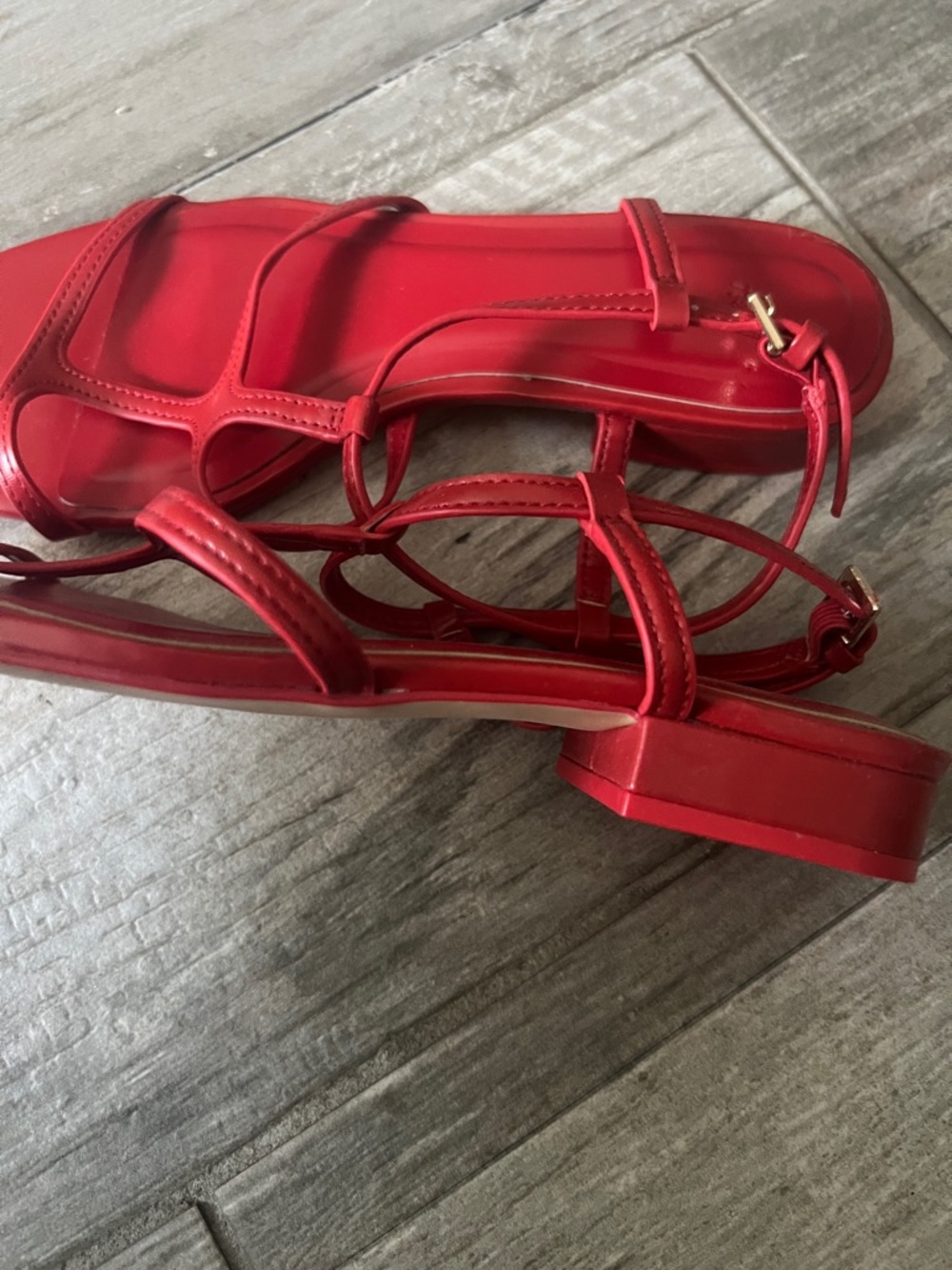 HM Red Strappy Women's Sandals - Sleek Summer Flat - Picture 3 of 3